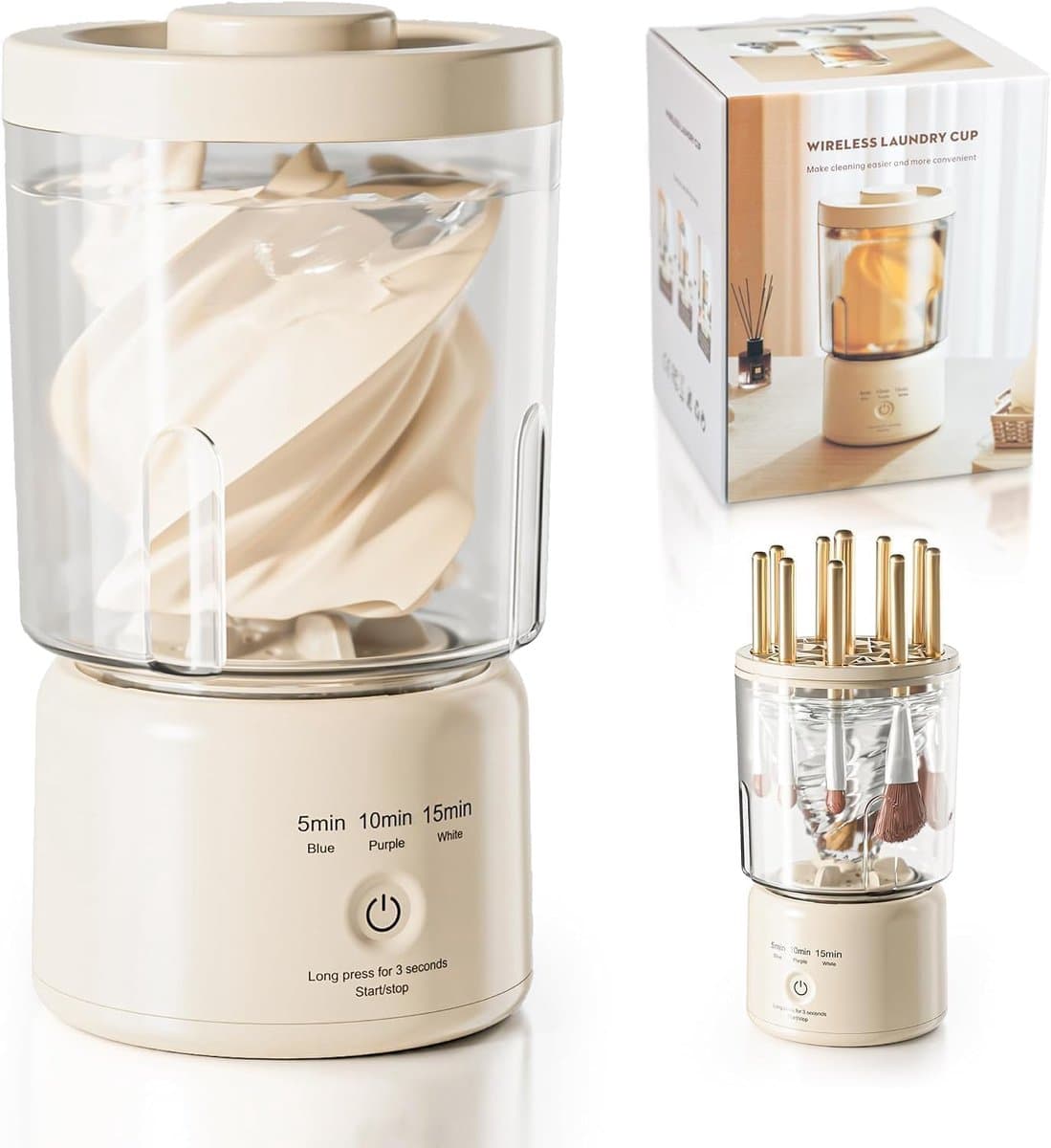 Oplaadbare draagbare mini wasmachine crème, reinigt ondergoed, kleine kleding en make-upkwasten, voor thuis, hotel, reizen en camping — afbeelding 1