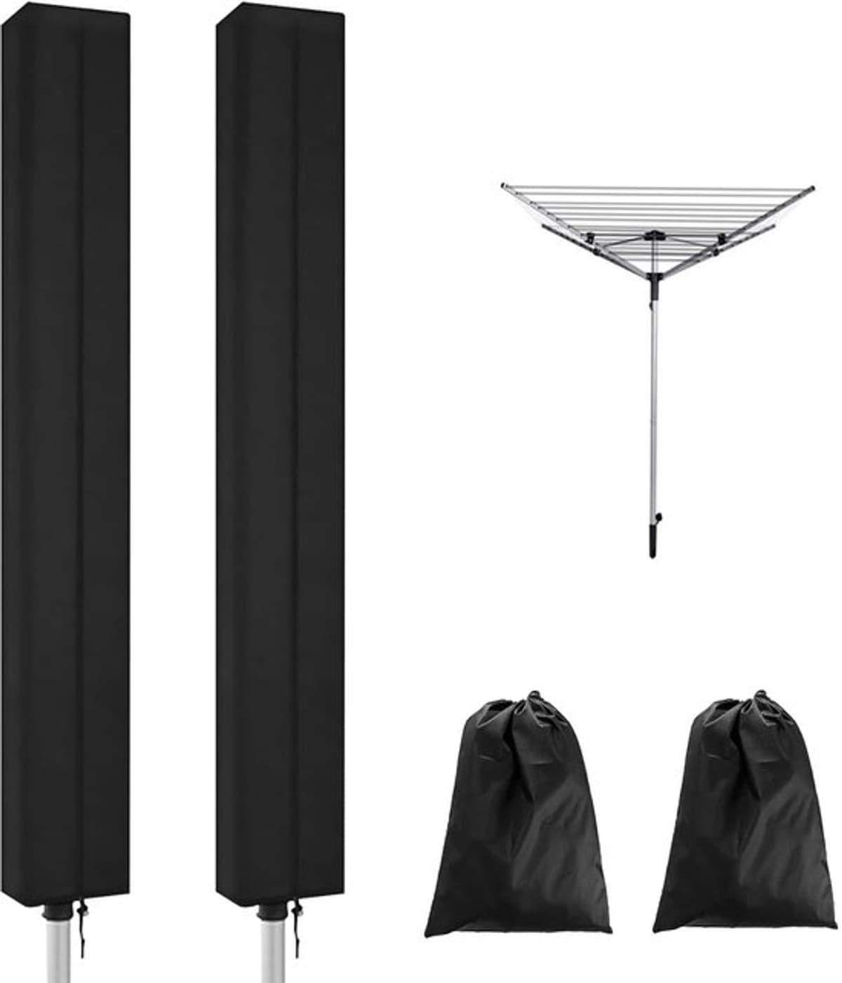 2 Stuks - Hoes voor droogmolen - Beschermhoes -160 x 15 x 15 cm - 210D Oxford-stof -Droogmolen Hoes Universeel - Heavy Duty Roterende Waslijn Afdekking - Waterdicht en UV-Bestendig Stofdicht, Regenbestendig - trekkoord aan de onderkant - opberghoes — afbeelding 1