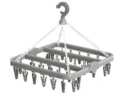 Hangend droogrek met 32 knijpers — Veelzijdig rek voor sokken, ondergoed en kleine kledingstukken — Hoog draagvermogen, draaibare haak, stevige grip — Opvouwbaar, draagbaar en ruimtebesparend — 32 x 32 x 35 cm