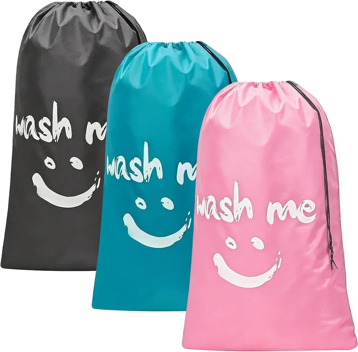 Waszak voor op reis, 60 x 90 cm, groot, opvouwbaar, waterdichte waszak met trekkoord, reisaccessoires voor thuis, camping, grijs, blauw, roze — afbeelding 1