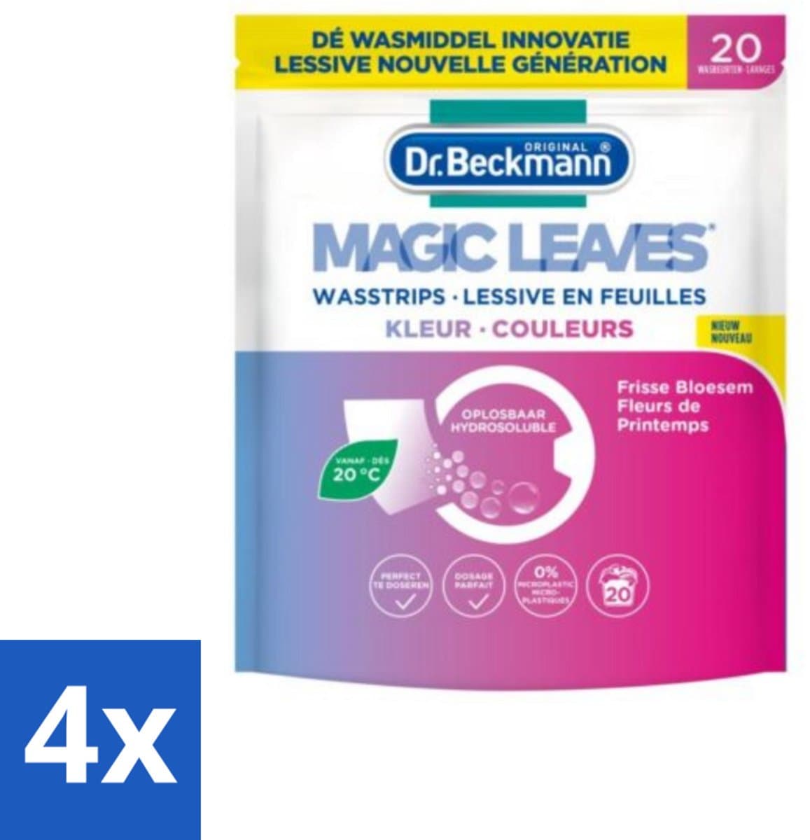 4 x Dr. Beckmann Wasmiddeldoekjes Kleur 20 stuks per verpakking - Wasstrips - Wasmiddel - Gekleurde Was - Frisse Geur - Milieuvriendelijk — afbeelding 1