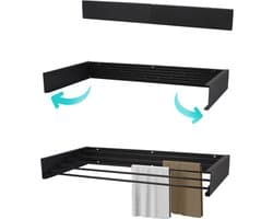 KROMS Full Color Zwart 80cm Wanddroogrek - 4m Drooglengte - Incl. Boormal - Droogrek Inklapbaar - Wasrek Hangend - Uitklapbaar - Muur - Ophangbaar — afbeelding 1