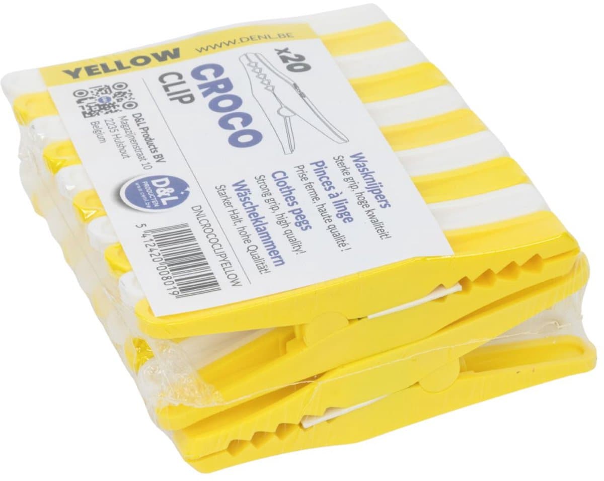 D&L Croco Wasklemmen | Wasknijpers - 20 Stuks - Geel — afbeelding 1