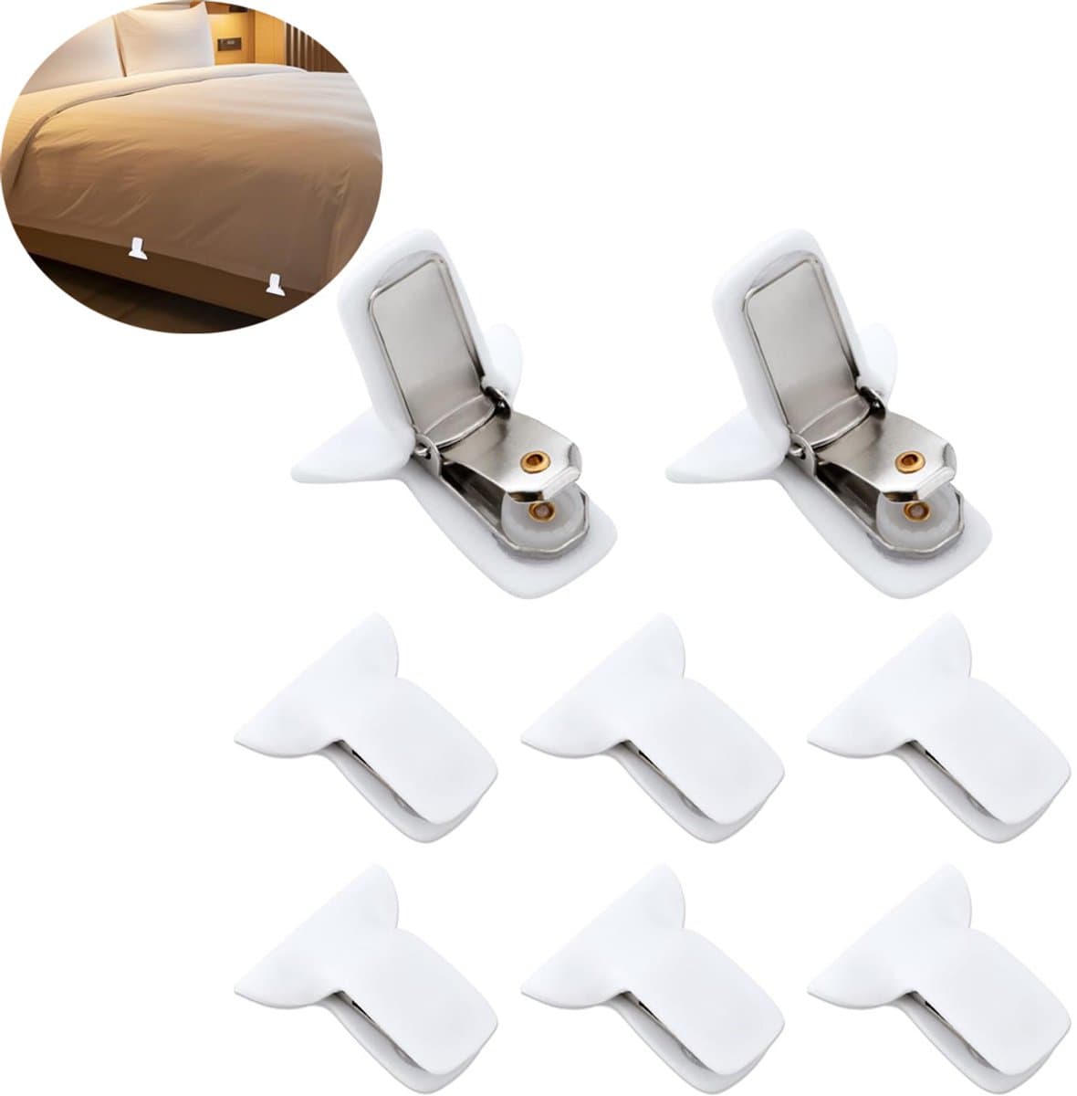 8 stuks Dekbedpinnen - Bed Sheet Holders - Quilt Clips - Dekbedovertrek Clips - Attachment Comforter - Quilt Fixing Clips - Om rommelige lakens te organiseren — afbeelding 1