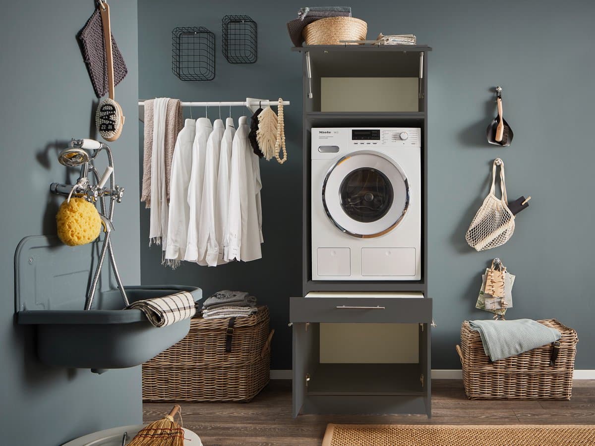 Wasmachine kast met verhoger en bovenkast - Wasmachine kast - Wasmachine ombouw meubel - Antraciet - Wasmachine ombouw kast - Hoogte 200 cm - Met bovenkast — afbeelding 1