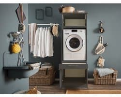 Wasmachine kast met verhoger en bovenkast - Wasmachine kast - Wasmachine ombouw meubel - Antraciet - Wasmachine ombouw kast - Hoogte 200 cm - Met bovenkast