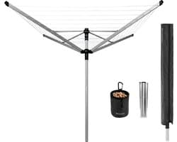 Brabantia Lift-O-Matic Advance Droogmolen - 60 m - met Metalen Grondanker - Beschermhoes en Wasknijpertasje - Metallic Grey