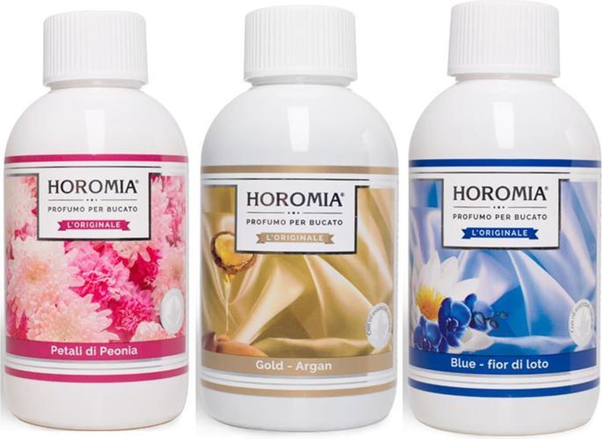 Wasparfum Horomia | set 3 x 250 ml Petali di peonia, Gold Argan, Blue fior di loto — afbeelding 1