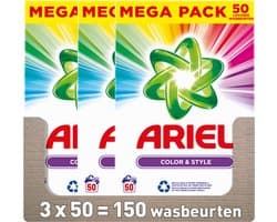 3x Ariel Waspoeder Kleur 50 wasbeurten 3 kg