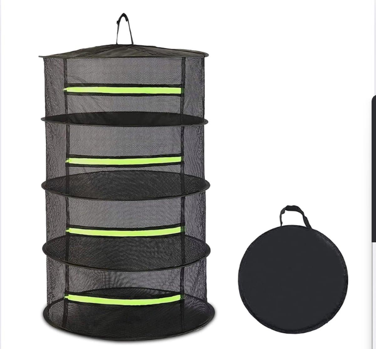 Opvouwbaar Droognet voor Kruiden en Planten - 4-laags, Hangend Droogrek met Ritssluiting, Grote Capaciteit (60 cm Diameter, 90 cm Hoogte) voor Binnen en Buiten, Multifuntioneel Gebruik — afbeelding 1