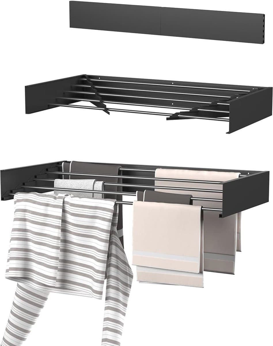 Inklapbaar Wanddroogrek Aluminium - 80x50x10 cm, Geschikt voor Binnen en Buiten, Met Verbeterde Stangbevestigingen — afbeelding 1