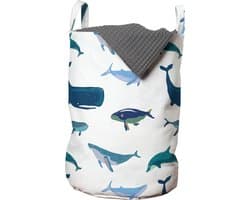 New Bed, Kinder Wasmand met Oceaan Thema en Walvissen, Opbergmand kinderkamer met Handvatten en Koordsluiting, Speelgoedmand kinderen - Speelgoedkist- Wasbox - 33 x 48 cm — afbeelding 1