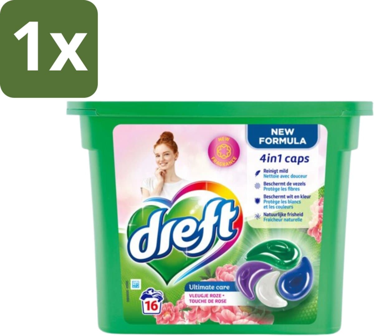 Dreft - Nieuwe Formule - Wasmiddelcapsules 4in1 - Witte en Gekleurde Was - Vleugje Roze - 16 Wasbeurten - 1 stuk — afbeelding 1
