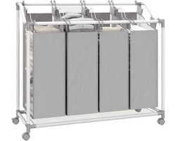 Homcom wasmand - met 4 vakken - met wielen - grijs