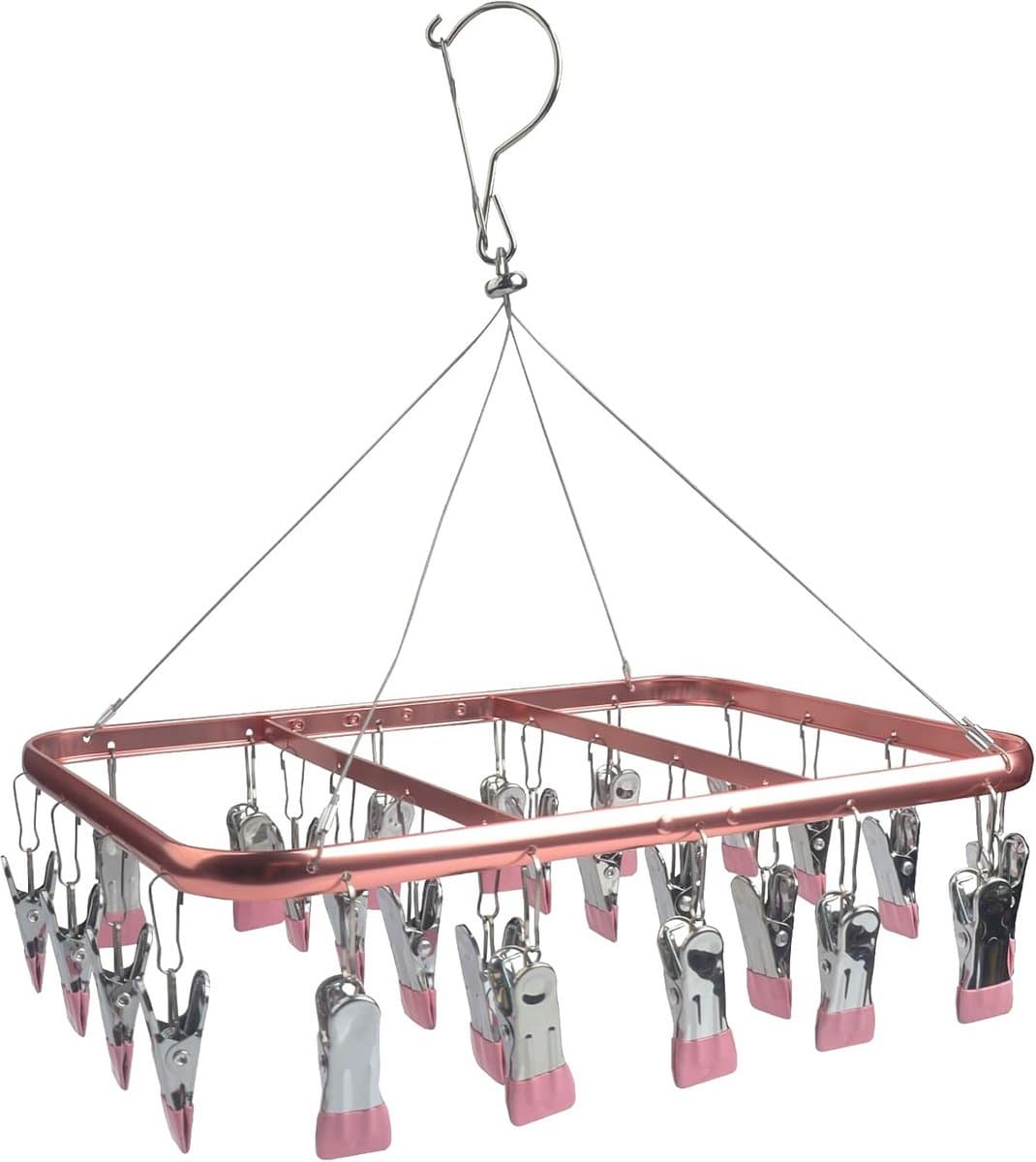 Sock Dryer Aluminum 32 Pegs Sock Hanger for Clothesline Clothes Drying Rack with Windproof Hook - Pink — afbeelding 1