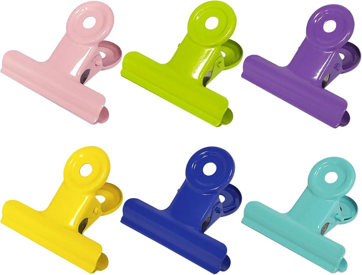 12 stuks metalen bulldog clips 38 mm - 6 kleuren — afbeelding 1