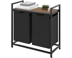 tectake® Wassorteerder - Wasmand met 2 vakken en deksel - Industriële stijl - Uittrekbare vakken - In hoogte verstelbare kunststof voetjes - Wasbox - Waskorf - 34x74x72cm
