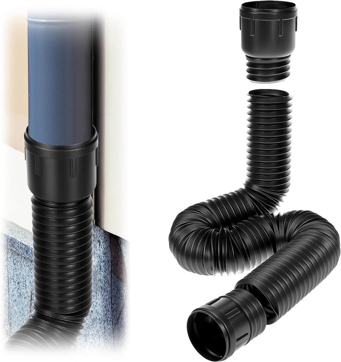 Ronde Flexibele Afvoerpijp Verlenging voor Dakgoten, PE-materiaal, 47-150 cm, Gras Betonvloeren Tuinen - 80/100 mm — afbeelding 1