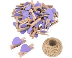 50 Stuks Houten Mini Wasknijpers Hartvormig voor Foto's Ophangen DIY Knutselen Decoratie