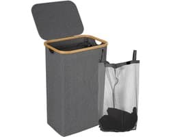 Wasmand , Waszakken ,Natuurlijk Bamboe Wasmand met Deksel, 100L Grijs — afbeelding 1