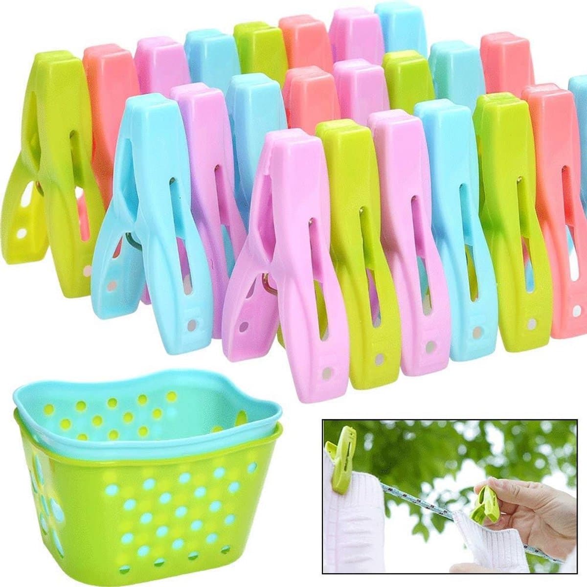 Wasknijpers met wasmand set van 72 | Windbestendige kunststof clips | Multikleurig met zachte grip — afbeelding 1