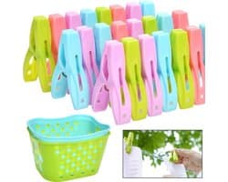 Wasknijpers met wasmand set van 72 | Windbestendige kunststof clips | Multikleurig met zachte grip