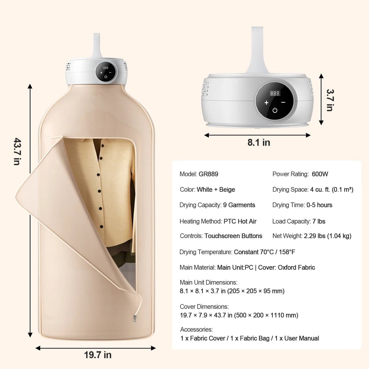 MakkelijkMooi Wasdroger HangTas - Droogrek met Droger - 600W - Electrisch Droogrek - Opvouwbare Droger voor Camper en Caravan — afbeelding 1