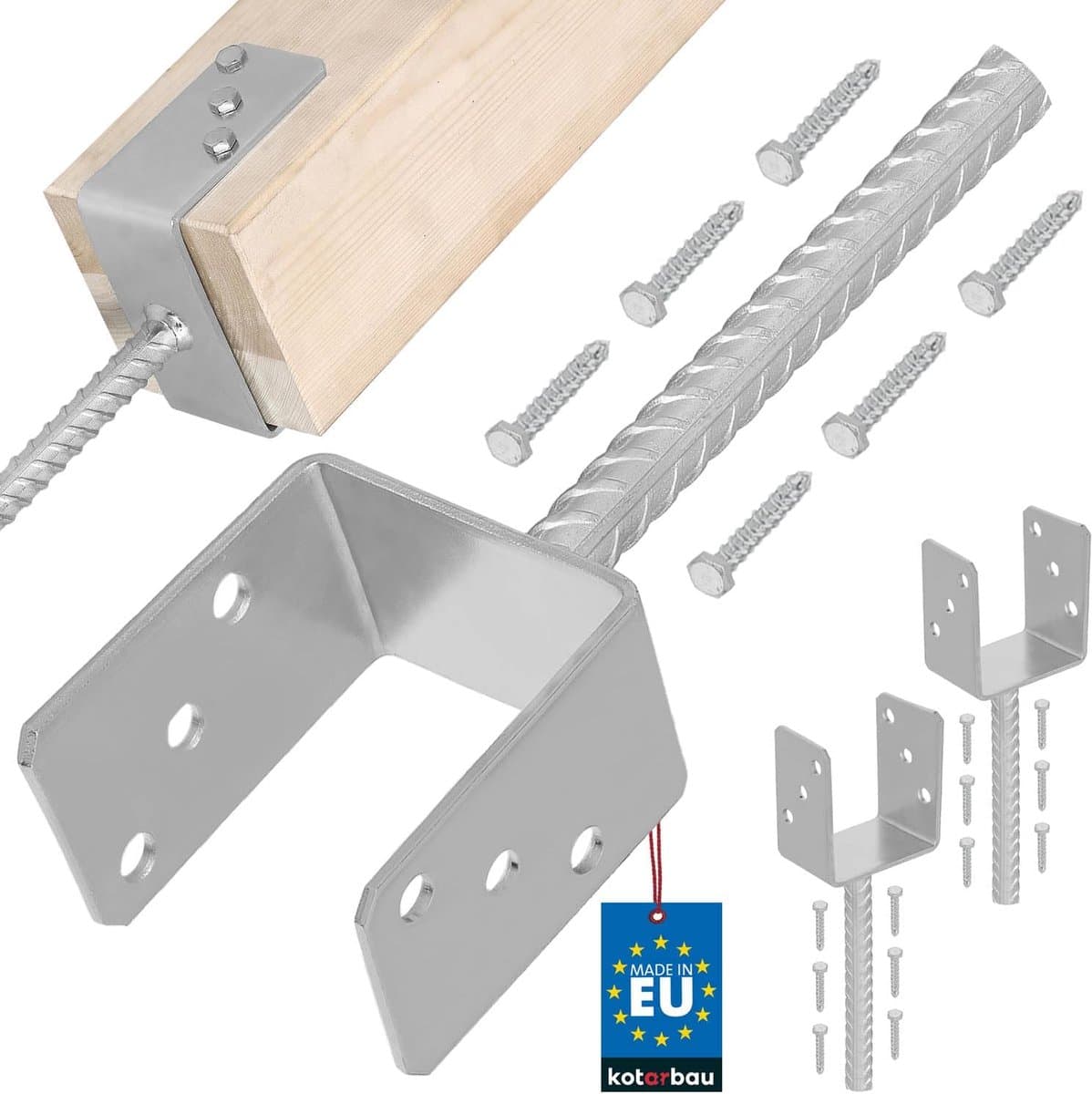 Paaldragers voor Beton - Paalankers Bodemhuls - Houten Palen Bevestigen - Thermisch Verzinkt Staal - 101 mm Breed — afbeelding 1