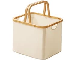 Vouwbare Wasmand met Handvat - Lichtgewicht Oxford Katoenen Opbergmand - Draagbare Wasmand voor Kleine Appartementen & Badkamers - Wasbox voor Zomerwas (Wit-M)