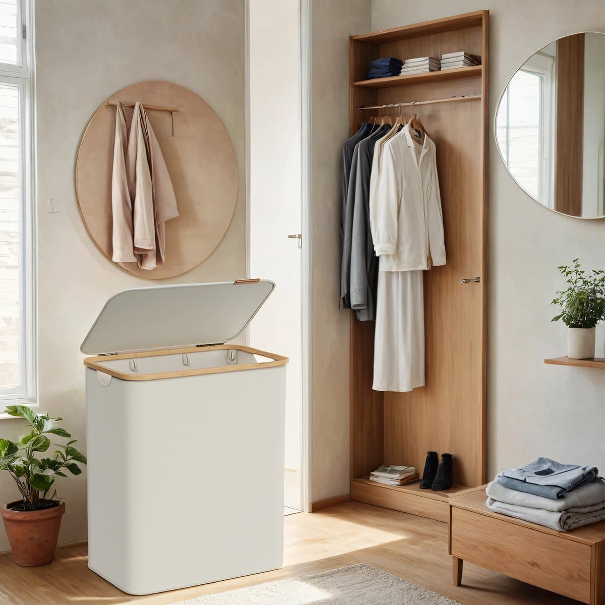 Grote wasmand – Oxford-stof – Inktzwart – 3 vakken met deksel en uitneembare mesh-voering — afbeelding 1