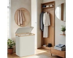 Grote wasmand – Oxford-stof – Inktzwart – 3 vakken met deksel en uitneembare mesh-voering