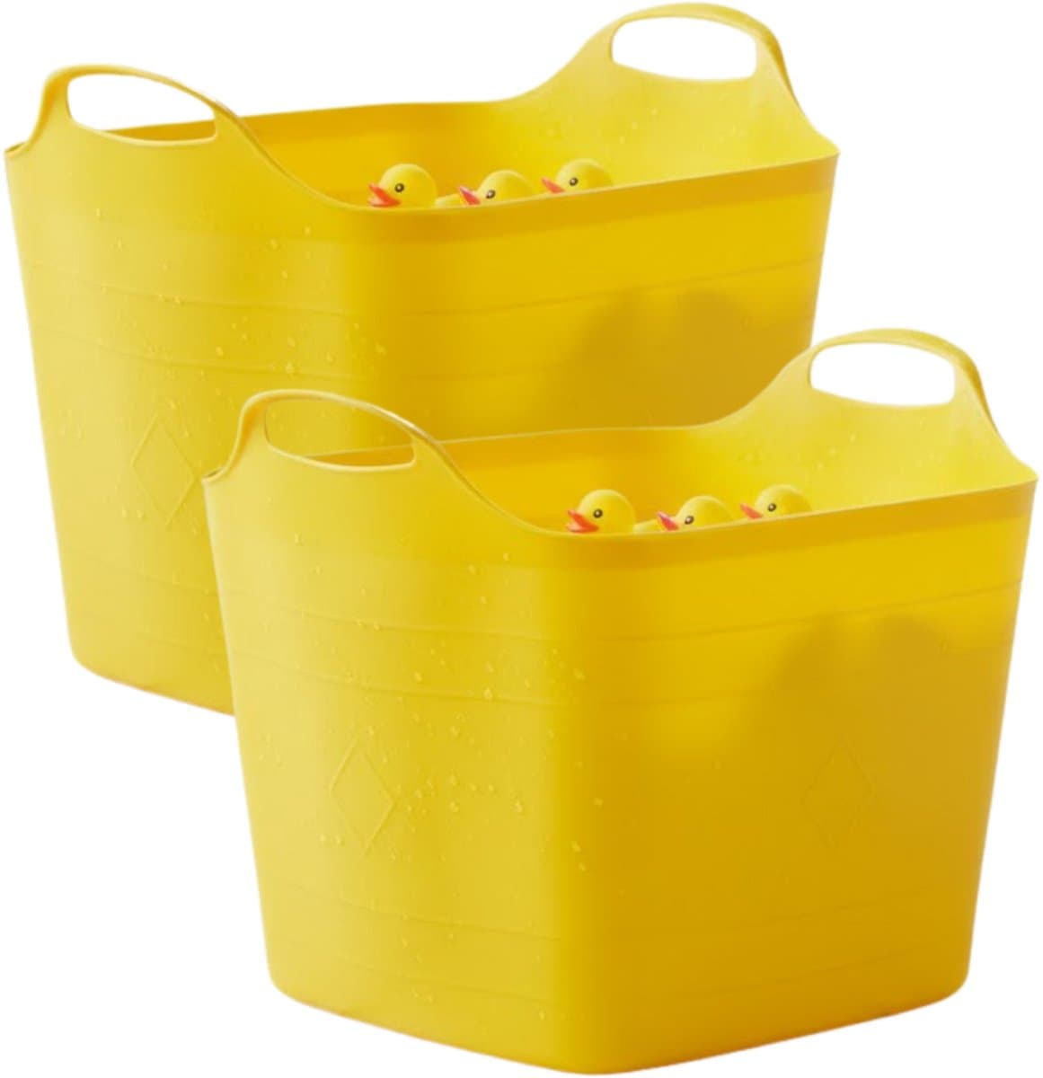Excellent houseware flexibele kuip / emmer - 2x - geel - 25 l - kunststof - 40 x 35 cm - met handvatten — afbeelding 1
