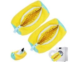 2-stuks Wasmachine schoenentas - Vierkante mesh schoenen opbergtas - Schoenentas met rits - Anti-deformatie - Mesh ontwerp - Lichtgewicht en draagbaar - Met handvat - Geschikt voor sneakers, slippers, ondergoed, yogabroeken, sokken, etc. - Geel — afbeelding 1