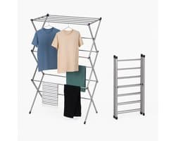 Signature Home Vigo Droogrek - wasrek inklapbaar - 3 Tier - Wasrek uitschuifbare - Metalen - Wasserij Droogrekken - Donker Grijs- 44-76cm