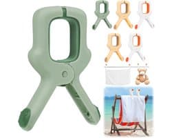 6-pack - Plastic strandlakenklemmen in drie kleuren - Grote winddichte kledingklemmen - Perfect voor ligbedden / zwembadstoelen / dekenklemmen - Oranje, wit, lichtgroen, kaki