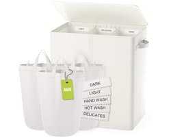 Wasmand - Met deksel, 3 vakken en handgrepen - Beige 160L