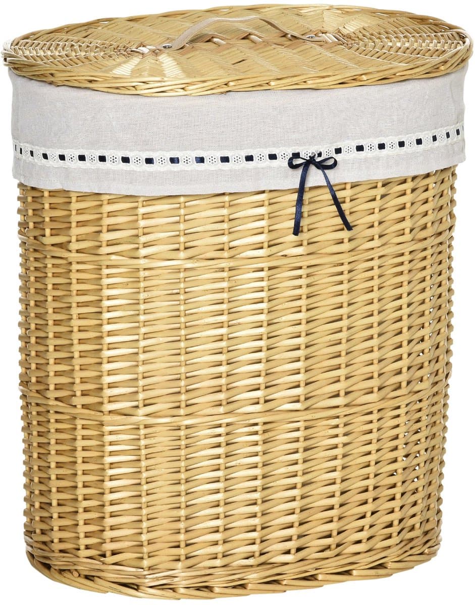 Merax Rieten Wasmand 100L – Met Deksel en Uitneembare Waszak – Handgevlochten Rotan – 51 x 38 x 57 cm – Naturel – Voor Badkamer en Slaapkamer — afbeelding 1