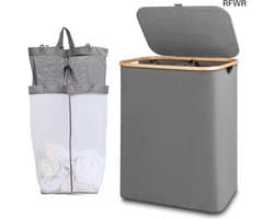 RFWR® Grote Wasmand met 2 Compartimenten en Deksel - 150 Liter, Opvouwbaar en Wasbaar