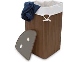 wasmand driehoek - 60 l - opvouwbaar - ruimtebesparend - met katoenen waszak - bruin — afbeelding 1
