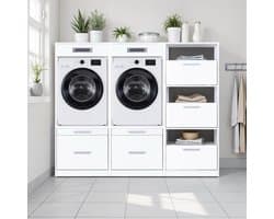 Interlink Lifestyle Studio Flow wasruimtecombinatie Bundel 1 wit - Complete wasruimte met 3 elementen - 2 wasmachinekasten en wasmandkast - Softclose - 201 x 68 x 164 cm