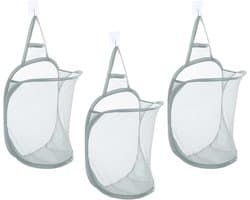 3 stuks hangende waszak, opvouwbare mesh-wasmand met haken voor het opbergen van vuile kleding thuis, campinguitstapjes, hotelgebruik, grijs