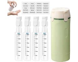 4-in-1 reisfles, draagbare reiscontainers, reisflessen voor toiletartikelen, navulbaar, waterdicht, met schaalverdeling en etiket, voor toiletproducten, shampoo, lotion (groen)
