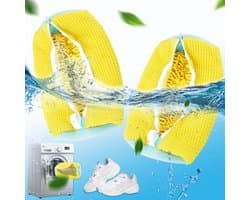 Schoenwaszak, wasmachine, 2 stuks, herbruikbare waszak met 360° reinigingspluisjes voor schoenen (geel)
