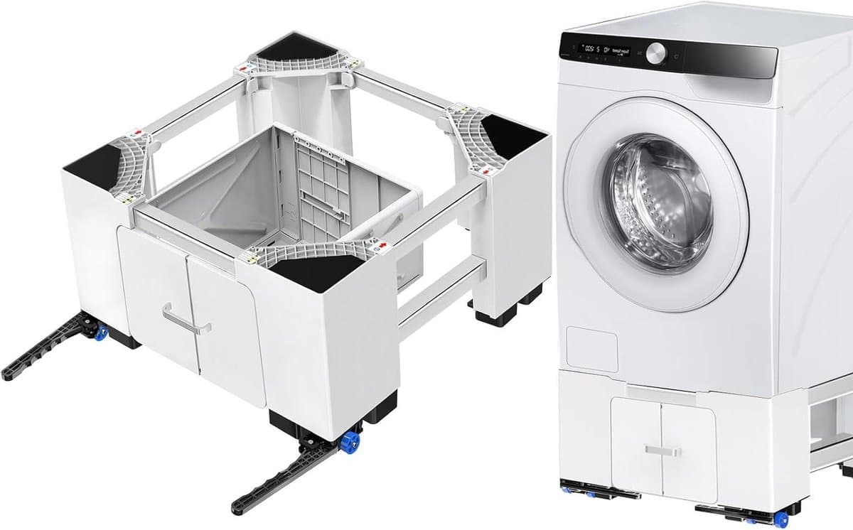 Wasmachine Onderstel - Apparaat Verhoger - Apparaten Verplaatsen - Met Lade en Wielen - 63-69 cm Verstelbaar - Grijs — afbeelding 1