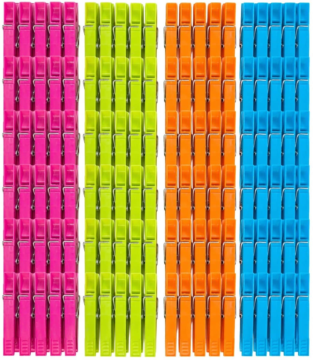 com-four® 120x wasknijpers voordeelset, kleurrijke clips in trendkleuren voor waslijn en rek, geschikt voor binnen en buiten (120 stuks - diverse kleuren) — afbeelding 1