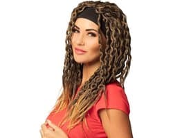 86376 - Pruik Emily met haarband, donkerbruin, rastalokken