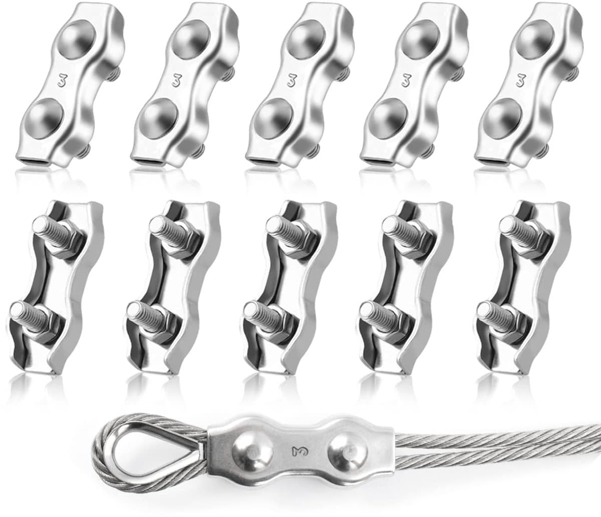 Kabelklem M3 Duplex - 10 stuks - RVS 304 - Voor 3mm staal kabel - Beveilig kledinglijn en luifel - SnelShoppen — afbeelding 1