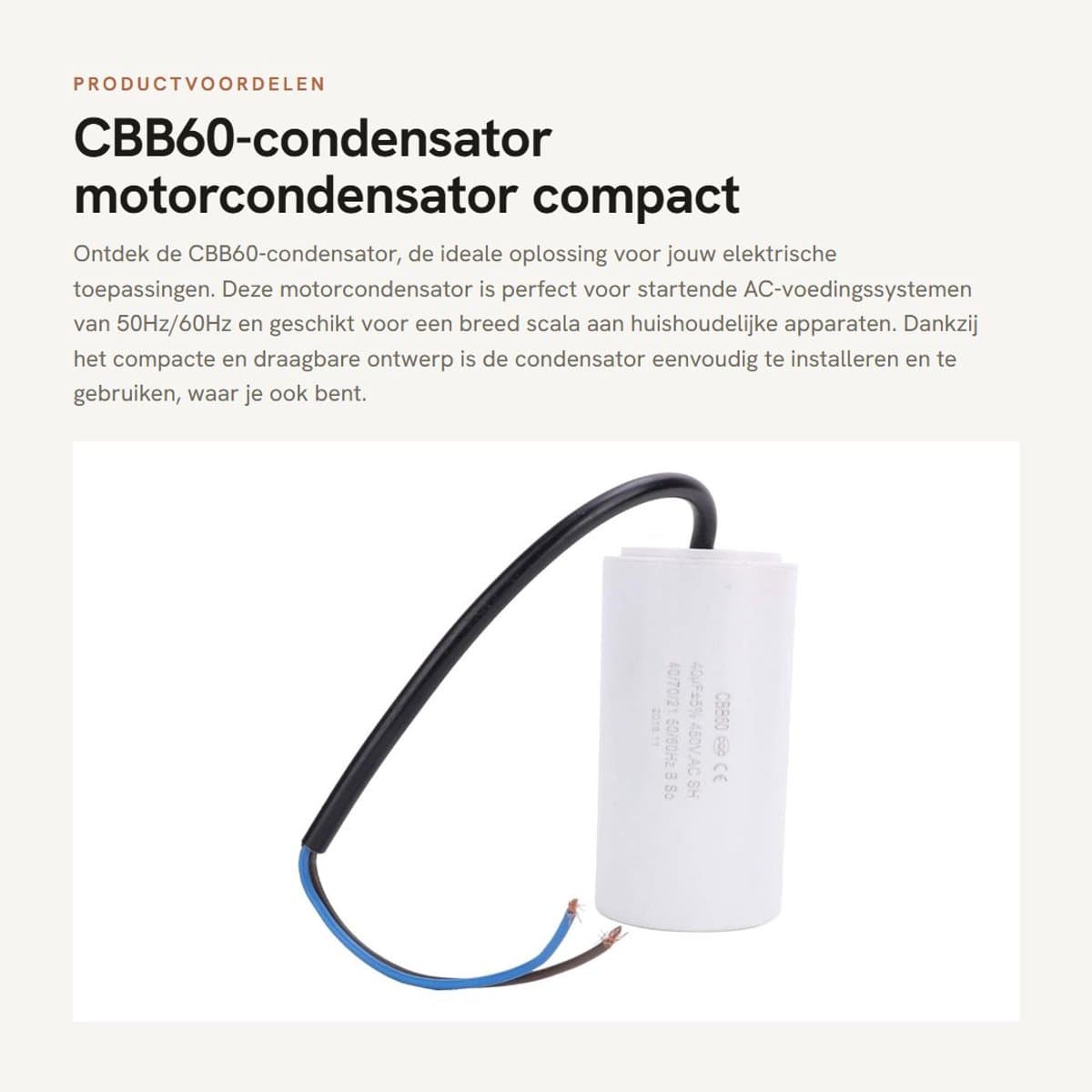Dailygoods - CBB60-condensator - motorcondensator - compact en draagbaar - 40uF 450V - ideaal voor start AC-voedingssysteem - geschikt voor diverse hu... — afbeelding 1