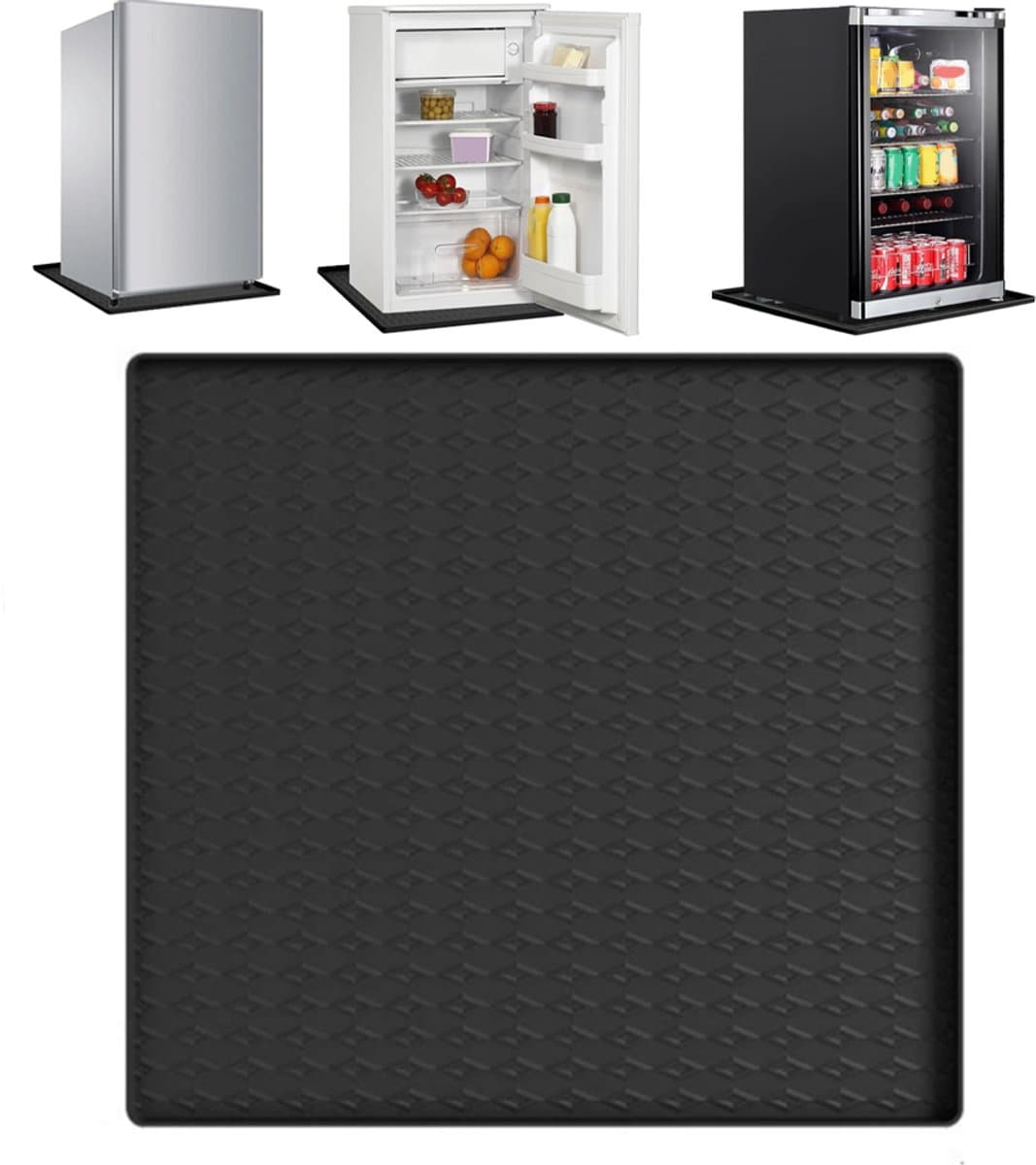 Wasmachinebeschermhoes - Anti-lekmat voor koelkast - Vloerbeschermmat - Verdikte siliconen beschermhoes - Diamantpatroon - 60x60 cm - Opstaande randen - Antislip - Geschikt voor wasmachines en drogers - Zwart — afbeelding 1