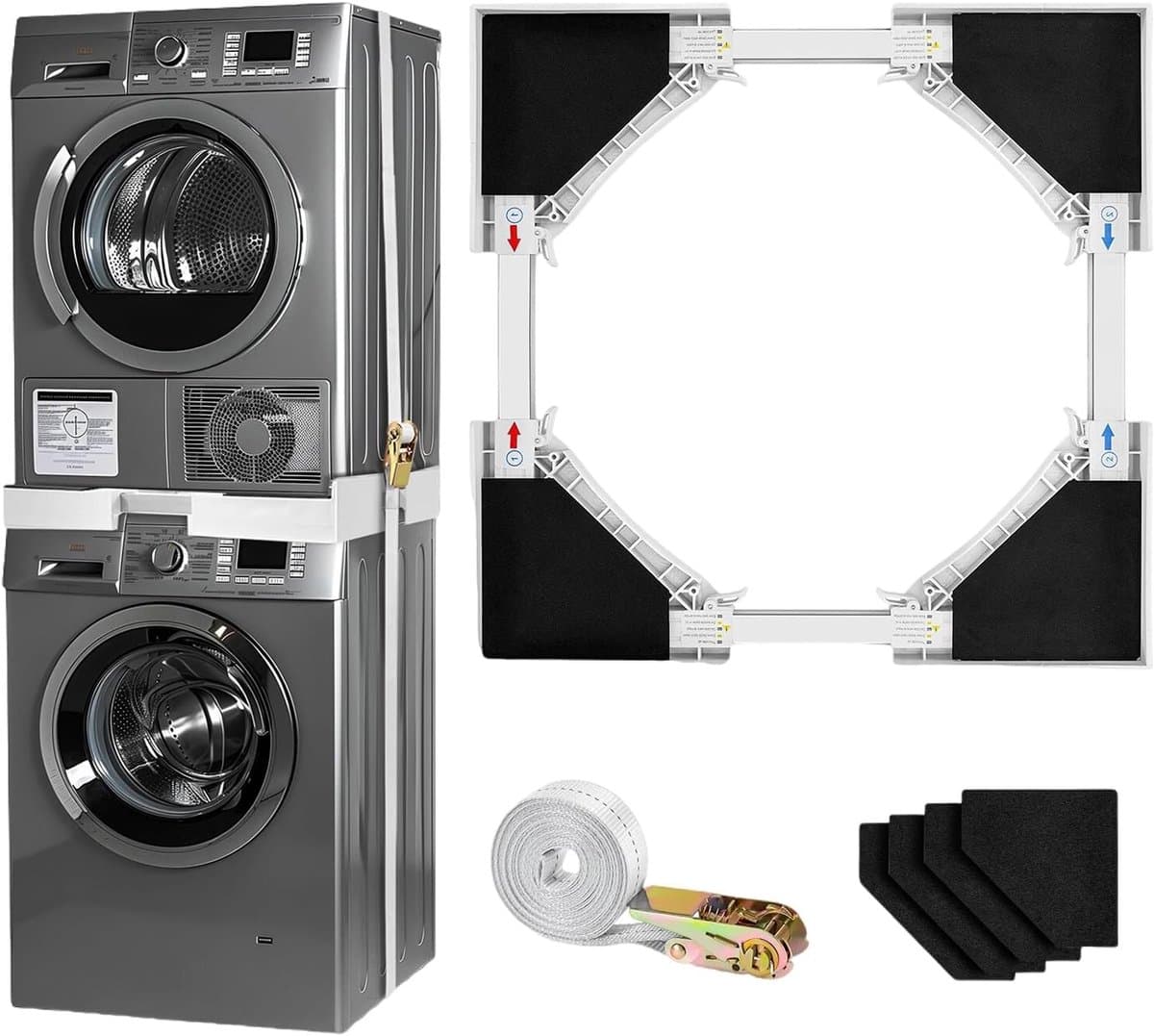 Universele Stapelset - Wasmachine Droger - Ruimte Besparen - Verstelbaar Frame - 46-70 cm - Wit — afbeelding 1